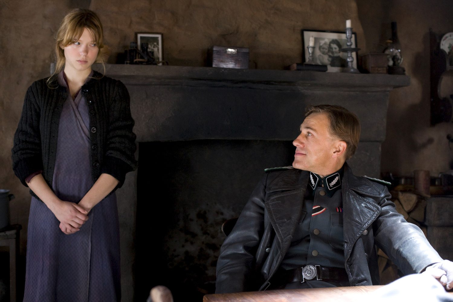 Léa Seyoux and Christopher Waltz in Quentin Tarantino's "Inglourious Basterds"